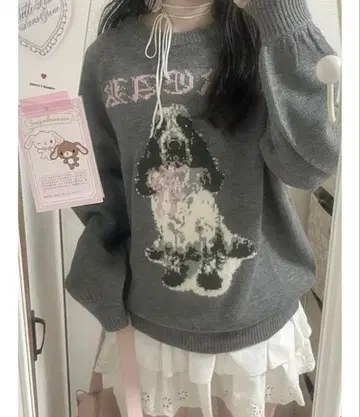 jouetie DOG 자카드 루즈 니트