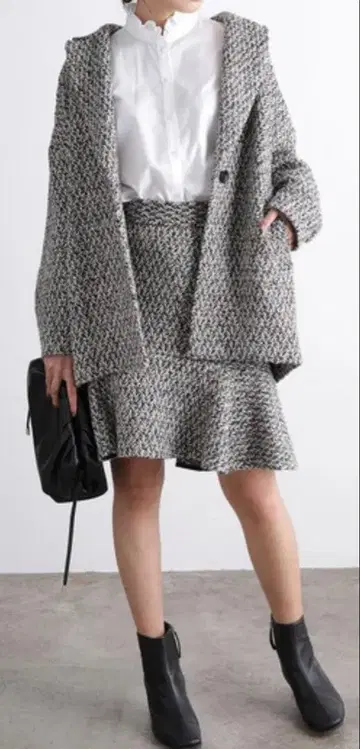 ViS 체스터 코트 루즈 자켓 트위드 헤링본 F 사이즈