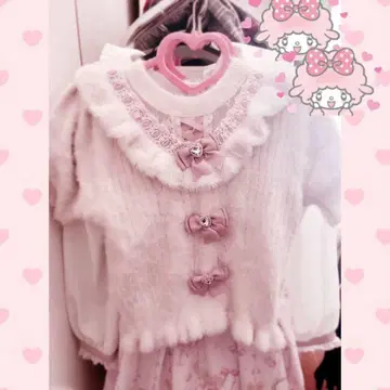 LIZLISA 암워머 3 리본 니트 핑크