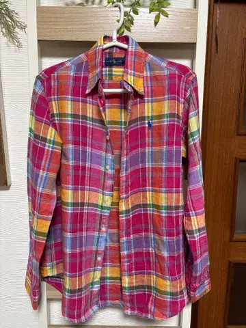 랄프 로렌 체크 무늬 린넨 셔츠 긴팔 여성용