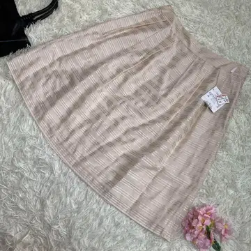 미사용 새상품 자유구 미디 스커트 사다리꼴 보더 베이지 일본제 40 L