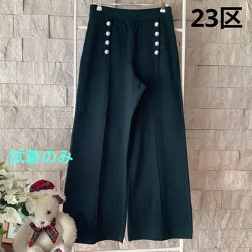 23구 마린 팬츠 니트 팬츠 펄 버튼 그린 사이즈 32