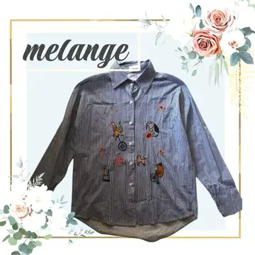 melange 스트라이프 애니멀 자수 긴팔 셔츠 코튼 100%