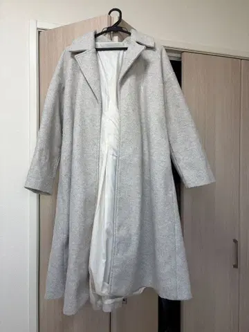 그레이 롱 코트 허리 리본 포함