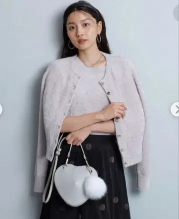 JUSGLITTY 라메 벨로아 가디건 라이트 그레이