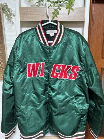 WICKS 로고 자수 바시티 자켓 그린