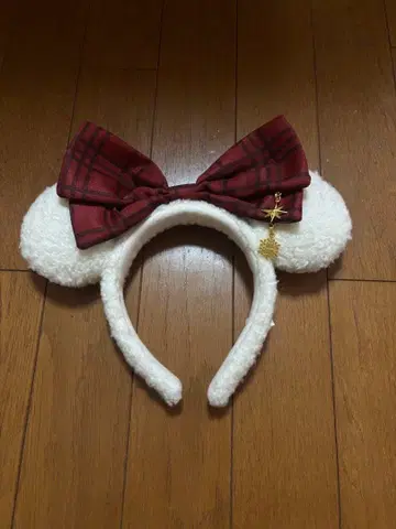 미니 크리스마스 머리띠 체크 무늬 리본