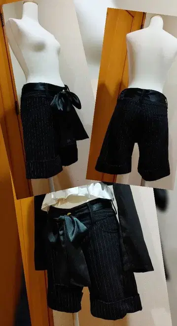 여성용/울 숏팬츠 [블랙 스트라이프 M 사이즈]