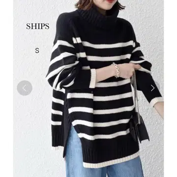 SHIPS 사이드 슬릿 터틀 니트 스트라이프 [ S ]