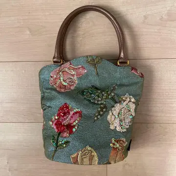 싱크비 꽃무늬 자수 글리터 원단 미니 핸드백