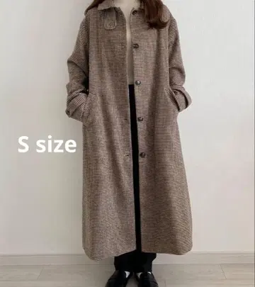 callautia 하운드투스 체크 스탠드 칼라 롱 코트