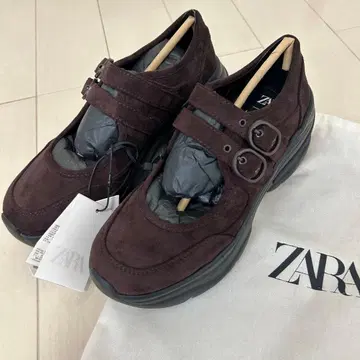 ZARA 다크 브라운 더블 스트랩 로퍼 36 발레 슈즈