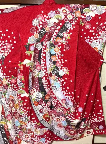 빨간색 벚꽃 모란 노시 후리소데 기장 158