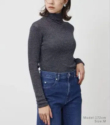 이번 시즌 새상품 플라스테 라메 시어 리브 터틀넥 스웨터 다크 그레이 M