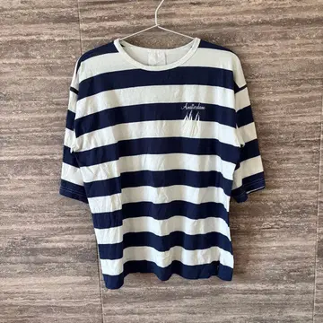 보더 반팔 티셔츠 5부 기장 암스테르담 자수 T셔츠