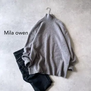 미라 오웬 울 캐시미어 터틀넥 리브 니트 백 슬릿