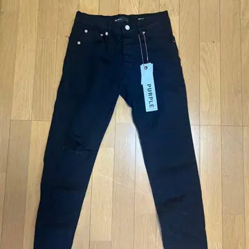 PURPLE 블랙 데님 팬츠 데미지 가공