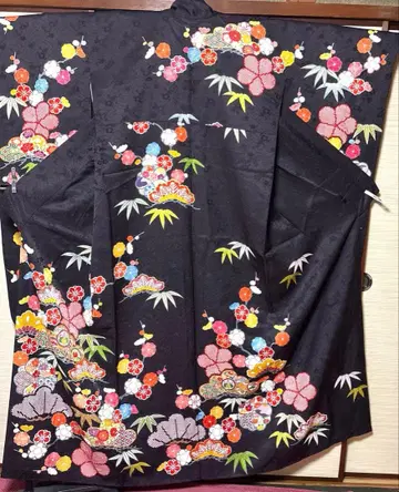 보라색 블랙 컬러 소나무 대나무 매실 후리소데 기장 163