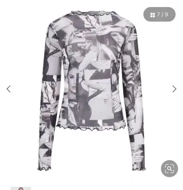 guess 흑백 콜라주 프린트 LS Adriana Mesh Top