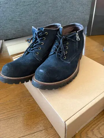 남성용 천연 가죽 레이스업 숏부츠 네이비