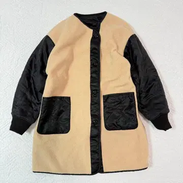 FREAK'S STORE 리버서블 롱 코트 F 노칼라 베이지 x 블랙