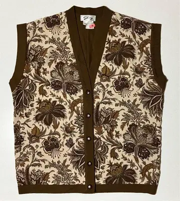 [ 중고품 ] 이탈리아제 Gy 울&실크 꽃무늬 베스트 브라운