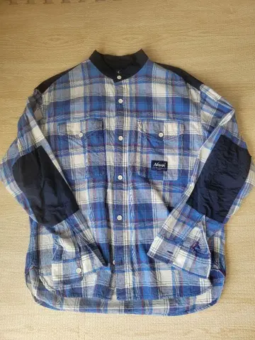 베이플로우 M 사이즈 블루 계열 체크 긴팔 셔츠