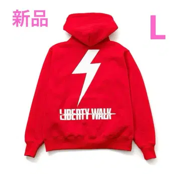 LIBERTY WALK 상의 후드티 레드 프린트 자수 로고