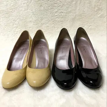 에나멜 하이힐 2켤레 세트 베이지 블랙