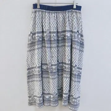 네넷 니트 스커트 롱 플레어 프린트 올 패턴 허리밴딩 면100