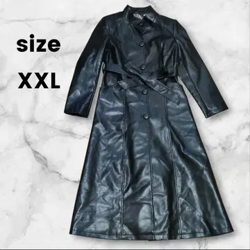 BLACK 인조 가죽 롱 코트 벨트 포함 XXL