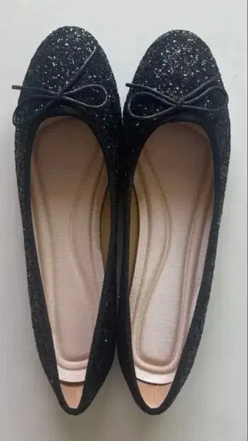 블랙 글리터 스팽글 플랫슈즈 펌프스 CN41