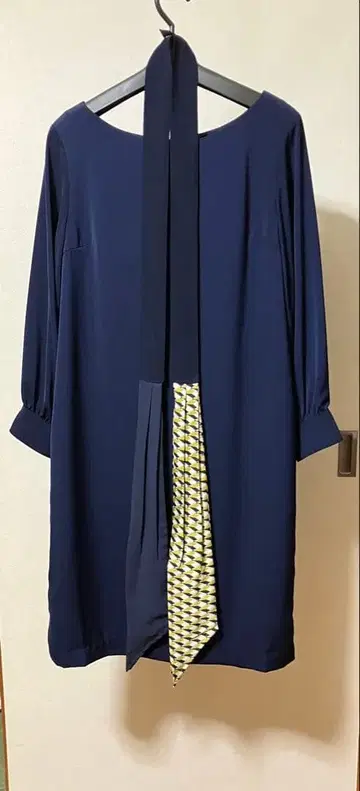 네이비 긴팔 원피스 허리 리본 포함