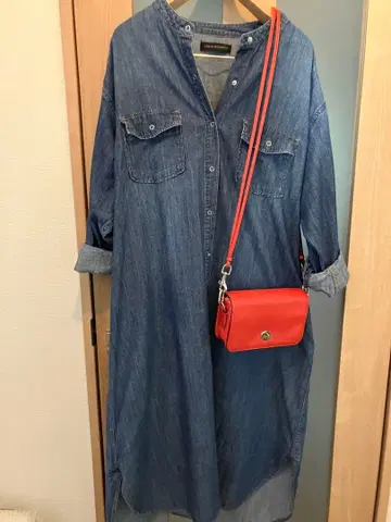 새상품급 어반 리서치 밴드 카라 데님 셔츠 원피스 롱 블루