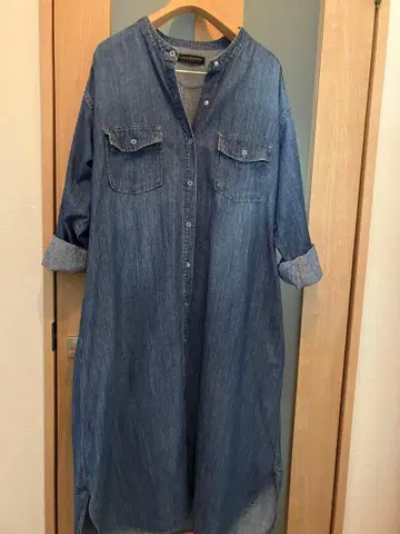 새상품급 어반 리서치 밴드 카라 데님 셔츠 원피스 롱 블루