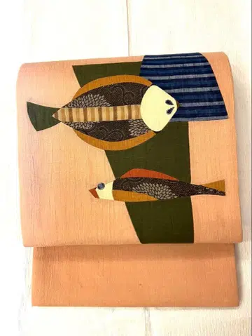 [ 중고 ] 후쿠로 오비 물고기 패턴 패치워크