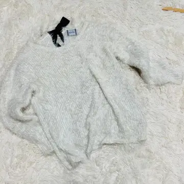 백리본 니트 샤기 니트 화이트 [ 3L ]