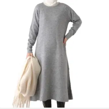 그레이 니트 롱 원피스 백 오픈 무료배송