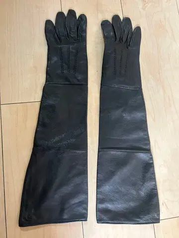 천연 가죽 블랙 롱 그로브 블랙