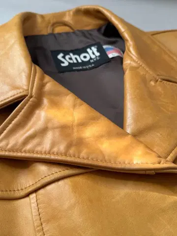 [ 초레어품 ] Schott 카멜 가죽 코트/롱 자켓