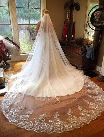 화이트 롱 베일 숏 베일 블랙 글로브 세트