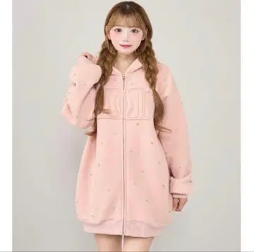 darich DD 로고 비쥬 지퍼 후드티 핑크