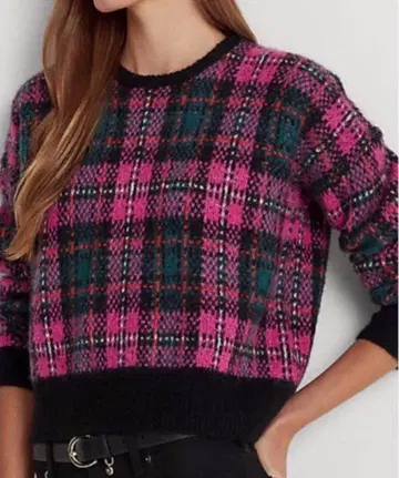 로렌 랄프 로렌 플래드 울 블렌드 스웨터 S 핑크