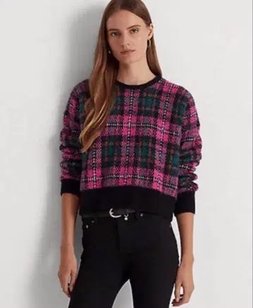 로렌 랄프 로렌 플래드 울 블렌드 스웨터 S 핑크