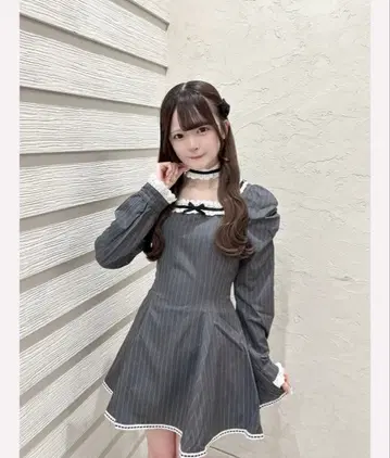 [ pium ] 초커 달린 코튼 프릴 긴팔 원피스