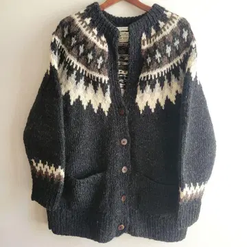 듀오 아카이브 가디건 퀼팅 페어아일 패턴 다크 그레이