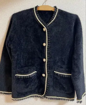 piacere 노카라 자켓 니트 자켓 프릴 펄 자켓