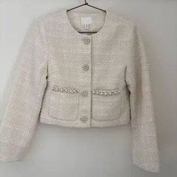 아이보리 트위드 숏 자켓