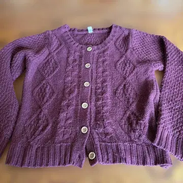 퍼플 케이블 니트 가디건