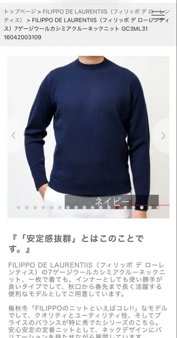 FILIPPODELAURENTIIS/네이비 46 사이즈/울 캐시미어